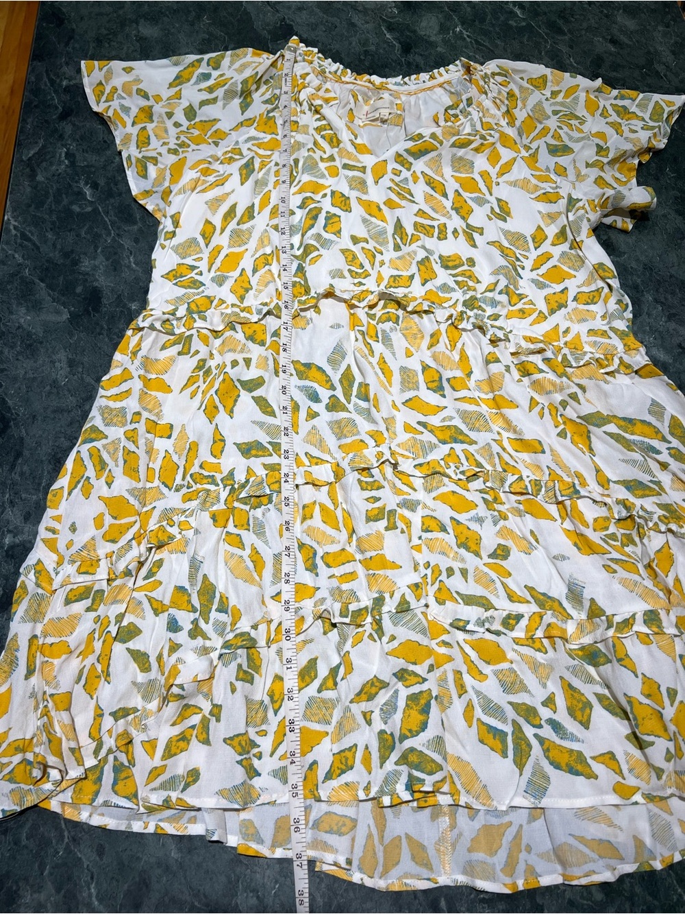 Anthropologie Robin Tiered Mini Dress Plus Size 1X Yellow Motif NWT Ruffle - Picture 16 of 16